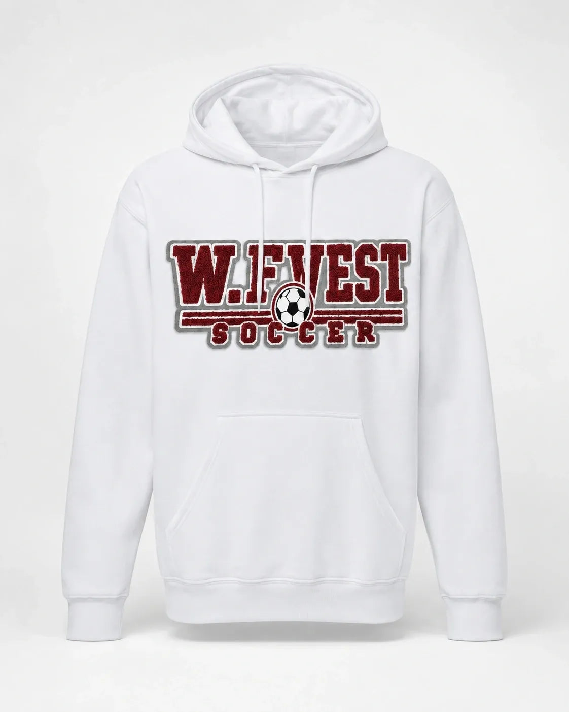 W.F. West Soccer Chenille Hoodie Matte Grey Felt- NO sparkle